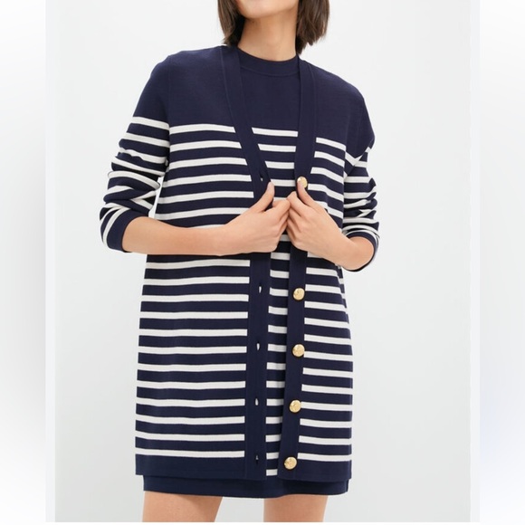 Tuckernuck Sweaters - Tuckernuck Navy and White Striped Knit Liv Cardigan Size XXL